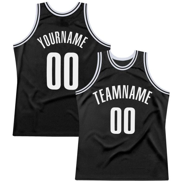 Black basketball jersey with customizable text.