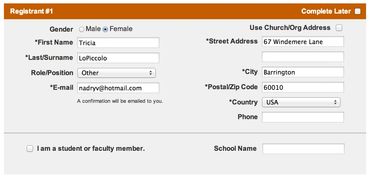 Second section pre-populates the user's contact information.