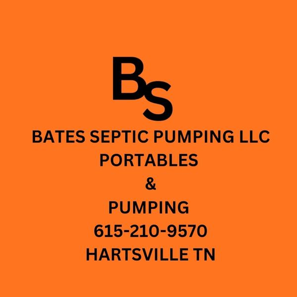Bates Septic Pumping LLC logo with contact info on an orange background.
