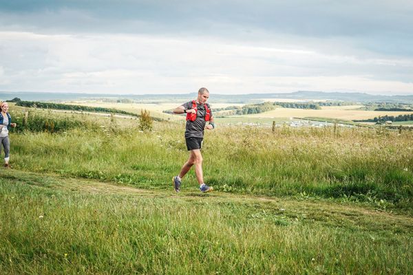 Running along the Ridgeway during Race to the Stones 100km ultra marathon.
