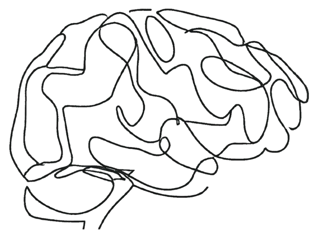 A line drawing of the human brain that was AI-generated and human-edited