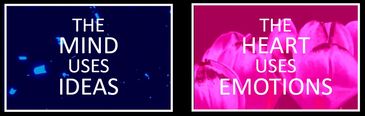 A Graphic Indicating that "The Mind Uses Ideas" (Blue) and that "The Heart Uses Emotions" (Pink)