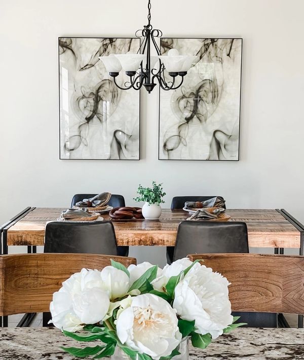 real estate staging dining and kitchen table chairs artwork