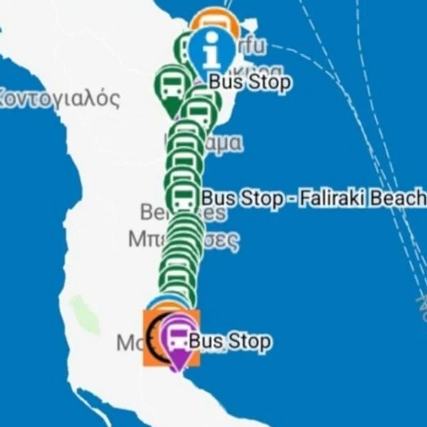 Green Bus map of South Corfu.