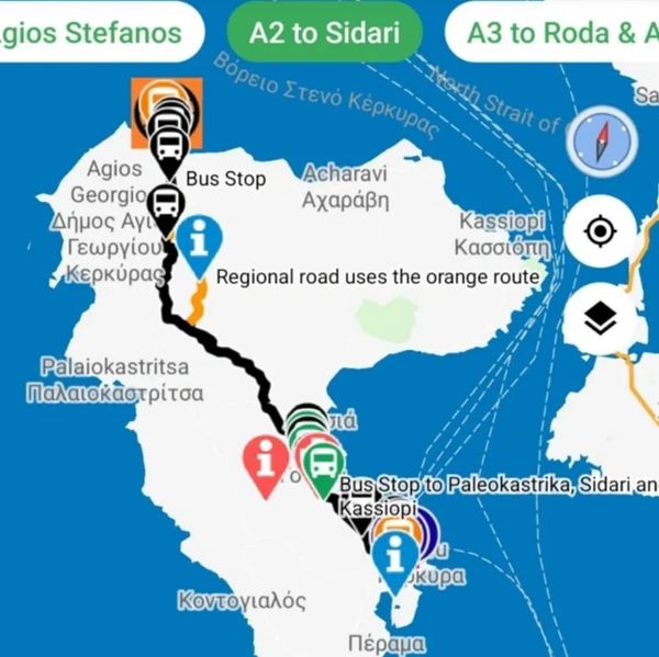 Green Bus map of North Corfu