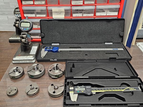 QA measurement tools. Calipers, Go Gauges, No Go Gauges, Pin Gauges, QA documents