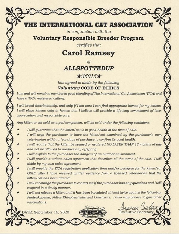 TICA Responsible Breeder Program