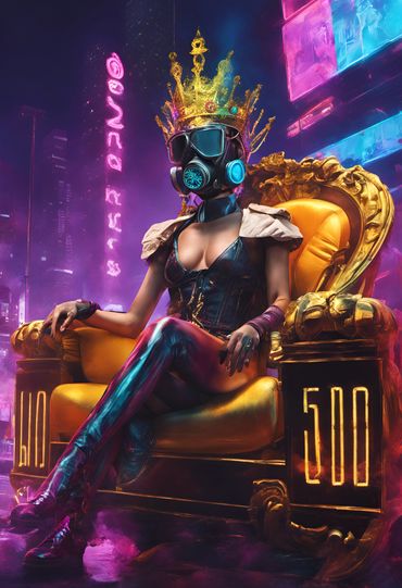 AI Generative art of a queen sitting on a gold throne in a city. AI art made in stability ai