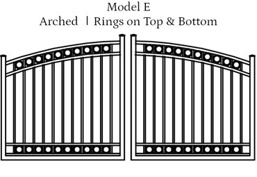 Diagram of Model E arched gate with rings design.