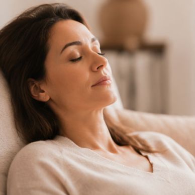 Femme en état de détente profonde lors d’une séance d’Hypnose, évoquant le calme intérieur