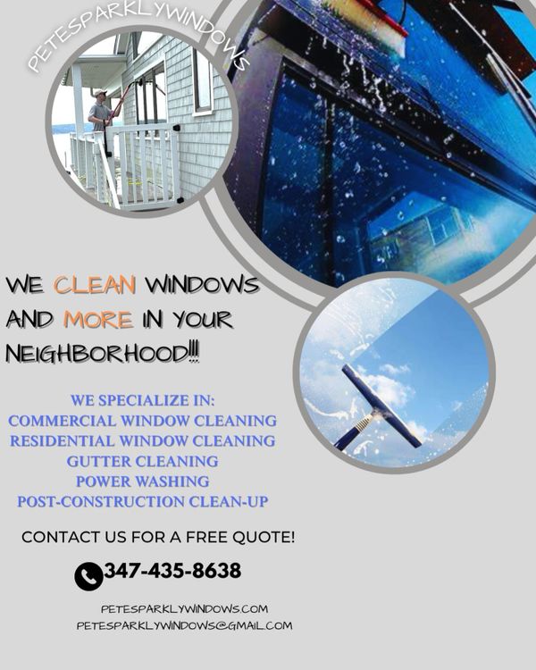 PeteSparklyWindows offers expert window cleaning and more in your neighborhood.