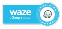 Waze logo with Certified Partner badge in blue and white.