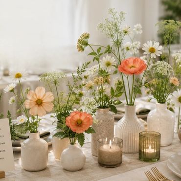 Ceramic bud vase tablescape floral design Toronto | MB Designs Inc.