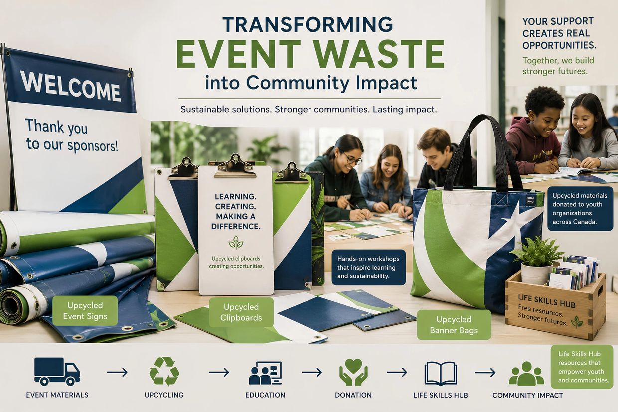 Transforming conference foam core waste into upcycled clipboards for youth empowerment programs and