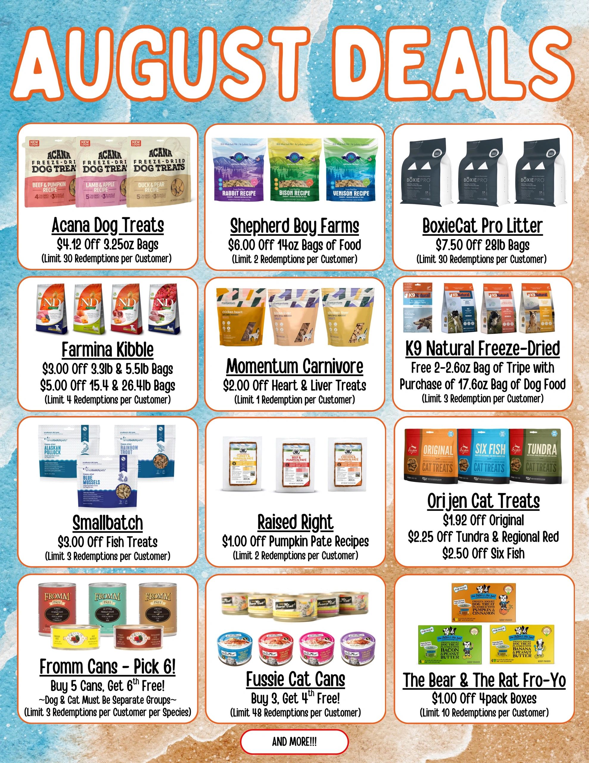 List of August Sales at Peppo's Pets