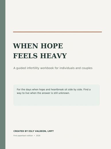 Book cover titled 'When Hope Feels Heavy' about infertility support.