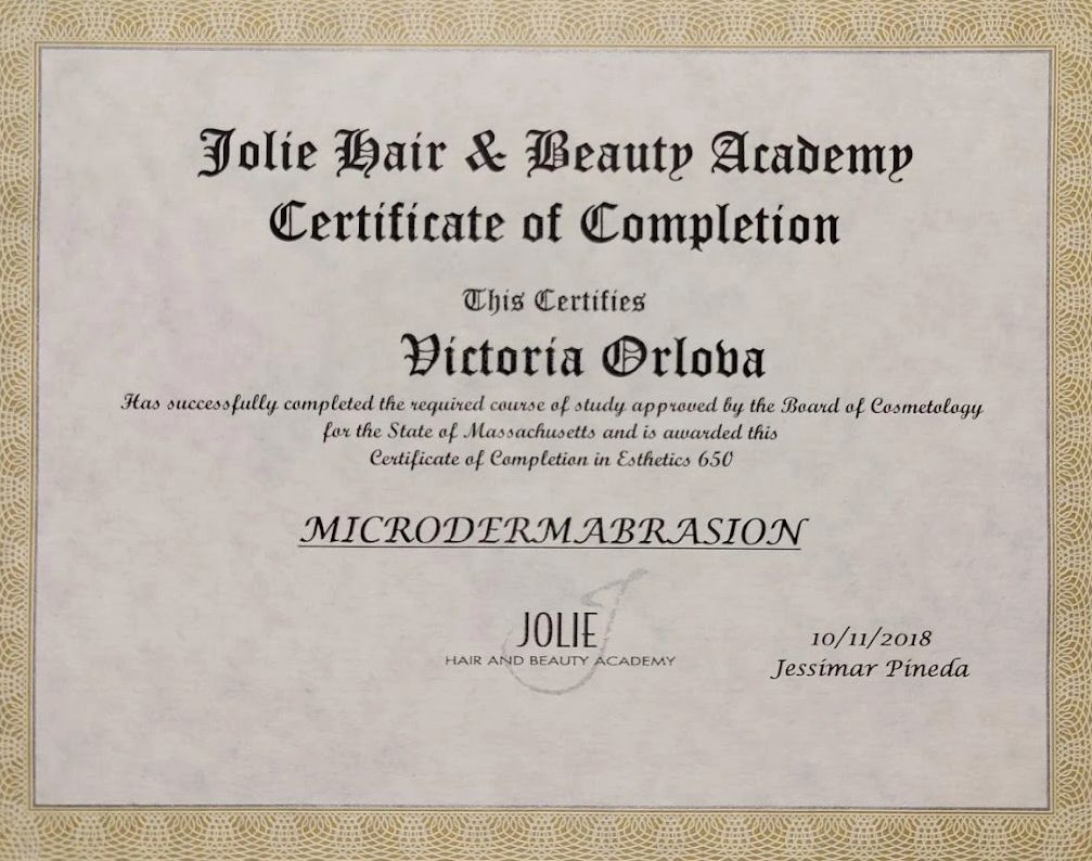 Certificate of Completion Microdermabrasion