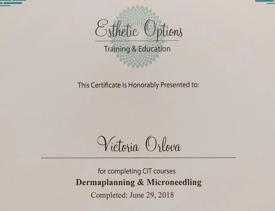 Certificate of Completion Dermaplanning & Microneedling