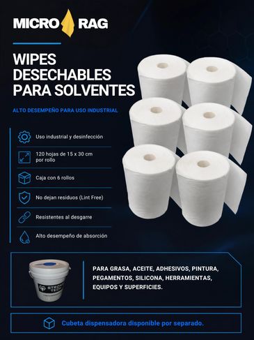 Rollos descartables para solventes de uso industrial.