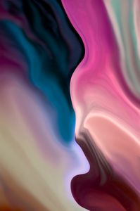 Abstract colorful waves blending pink, blue, and beige in fluid motion.