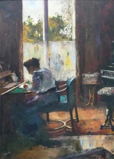 Woman at writing desk by Lesser Ury, 1898