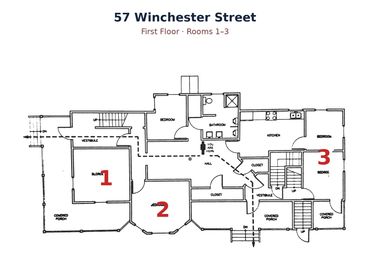 Floor plan of first floor rooms 1-3 at 57 Winchester Street.