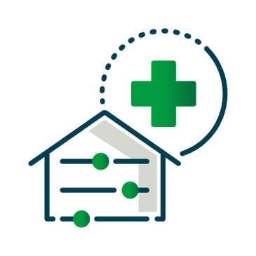 A home with a medical symbol, symbolizing personalized strategies for safe, independent living.