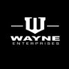Logo for Wayne Enterprises with a bold 'W' and company name in white on black.