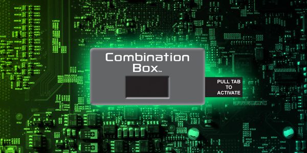A glowing Combination Box on a circuit board with activation tab.