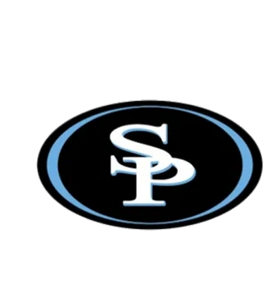 Black oval logo with white overlapping letters S and P inside a blue border.