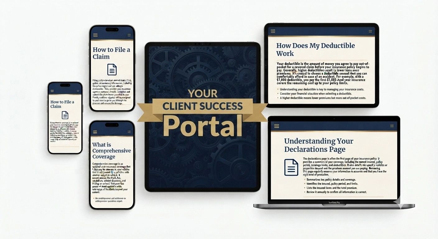 Client success portal displayed on multiple digital devices.