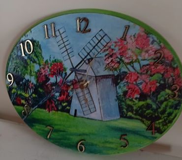 Wooden  clock with windmill 