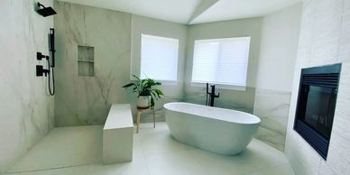 Dekton large format tile panels bathroom