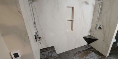 Dekton large format tile panels shower