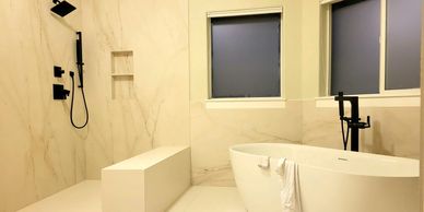 Dekton large format tile panels bathroom