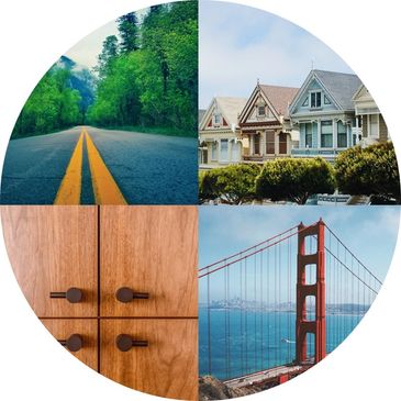 Pictures of various coating applications, including traffic, architectural, wood and metal coatings