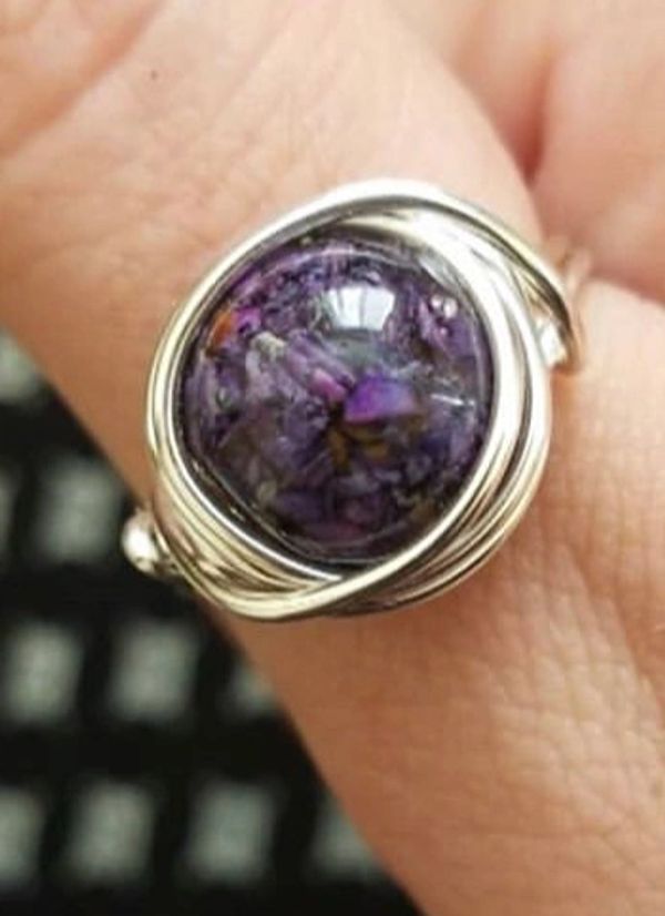 Beadz Purple Hemp Wire Wrapped Ring 420 hemp marijuana jewelry 