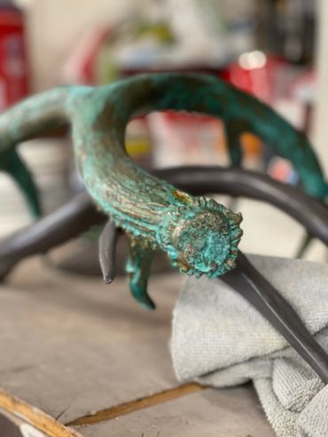 brass deer antler with patina