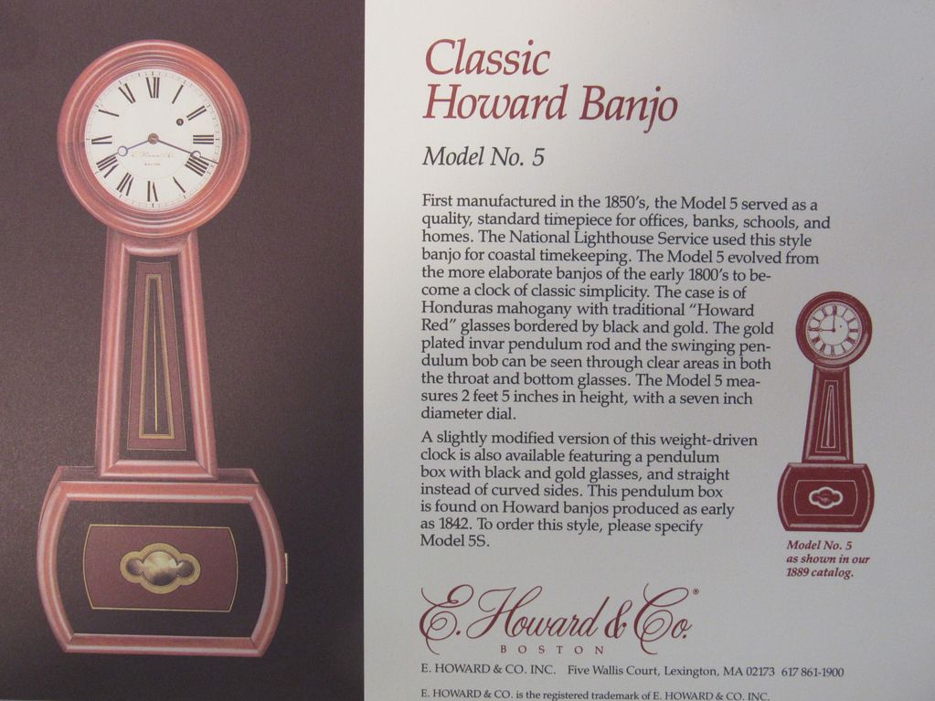 E Howard Company
Boston MA
Banjo Clock #5

Reissue 1976   #46

Pompeo Auctions