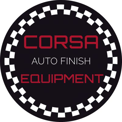 Corsa Auto Finish Equipment logo with checkered border.