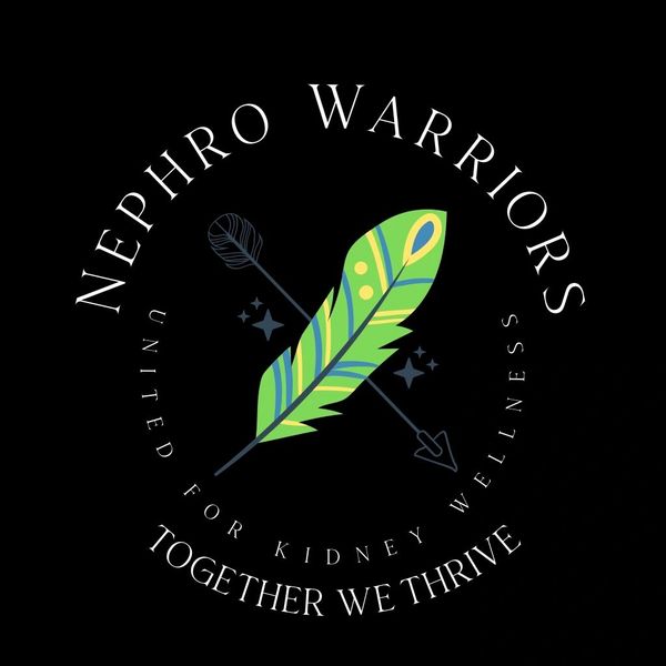 Logo of Nephro Warriors with a feather and arrow, promoting kidney wellness.