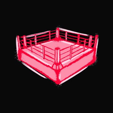 Red boxing ring illustration on black background.