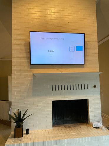 Brick fireplace tv mount, samsung frame, boulder colorado