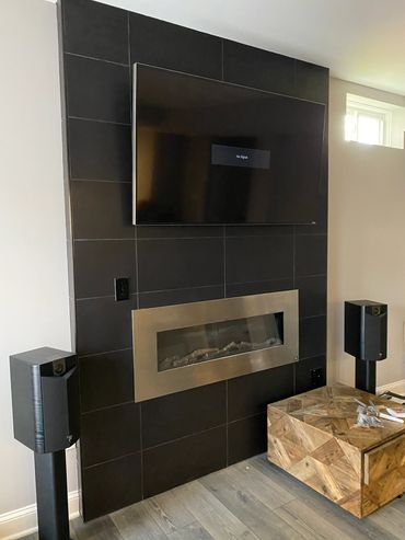 Tile fireplace tv installed, boulder colorado
