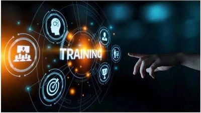 Digital interface with the word TRAINING and various related icons.