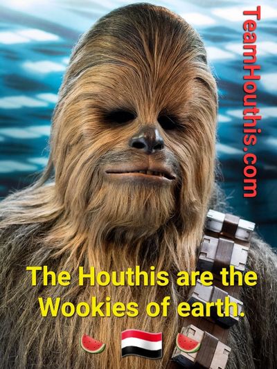 Chewbacca with text comparing Houthis to Wookies.