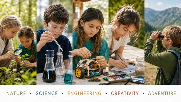 Kids exploring nature, science, engineering, creativity, and adventure.