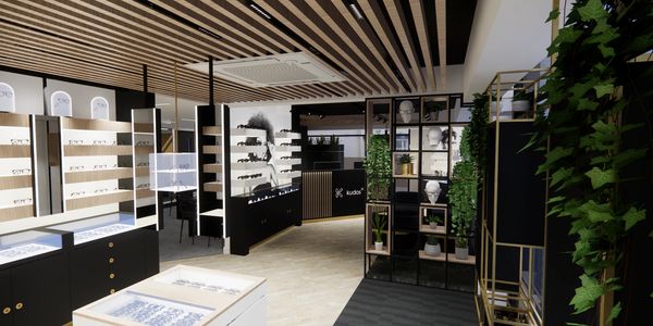 commercial interior space, opticians shop, LED feature lighting, retail interior design, office inte