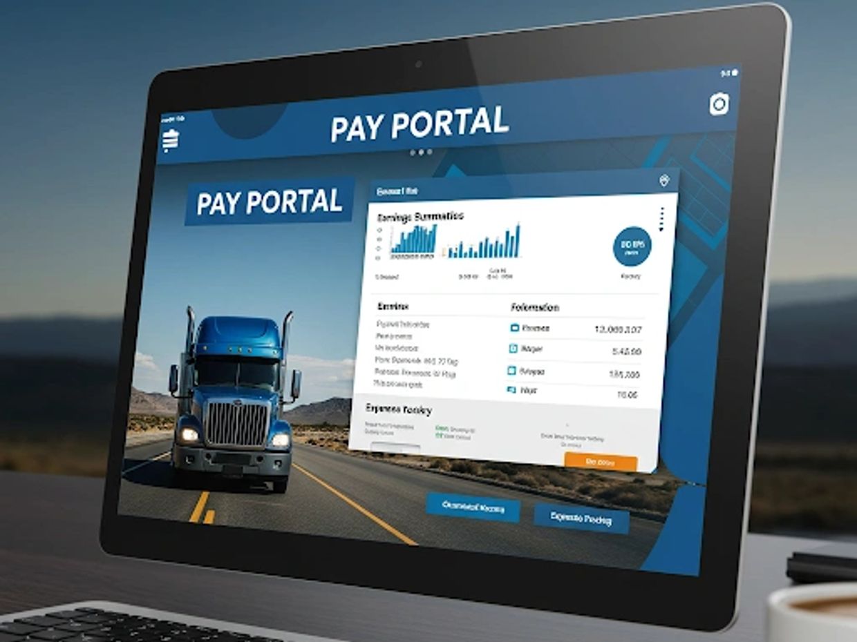 Laptop displaying a pay portal with earnings and expenses data.