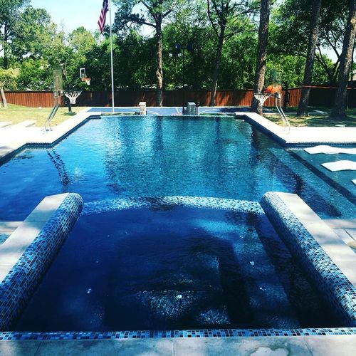 Luxury Pool & Spa, Vanishing Edge, Rolled Spa Beam, Glass Tile, LED Bubblers, In Floor Cleaning